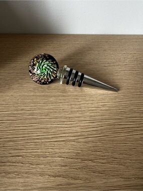 Blown Glass Wine Bottle Stopper - Silver and Green